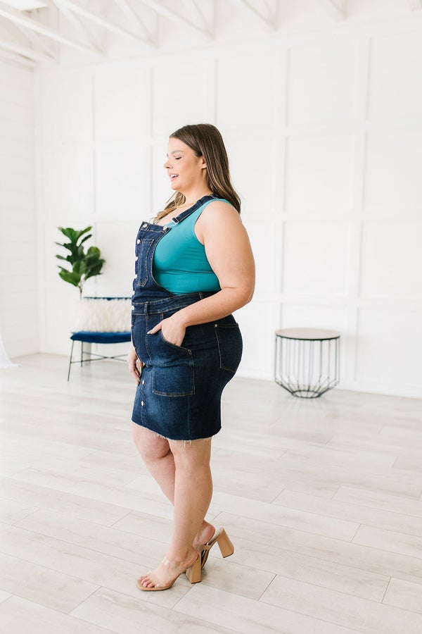 Judy Blue Dark Wash Overall Skirt-190 Skirts/Shorts- Simply Simpson's Boutique is a Women's Online Fashion Boutique Located in Jupiter, Florida