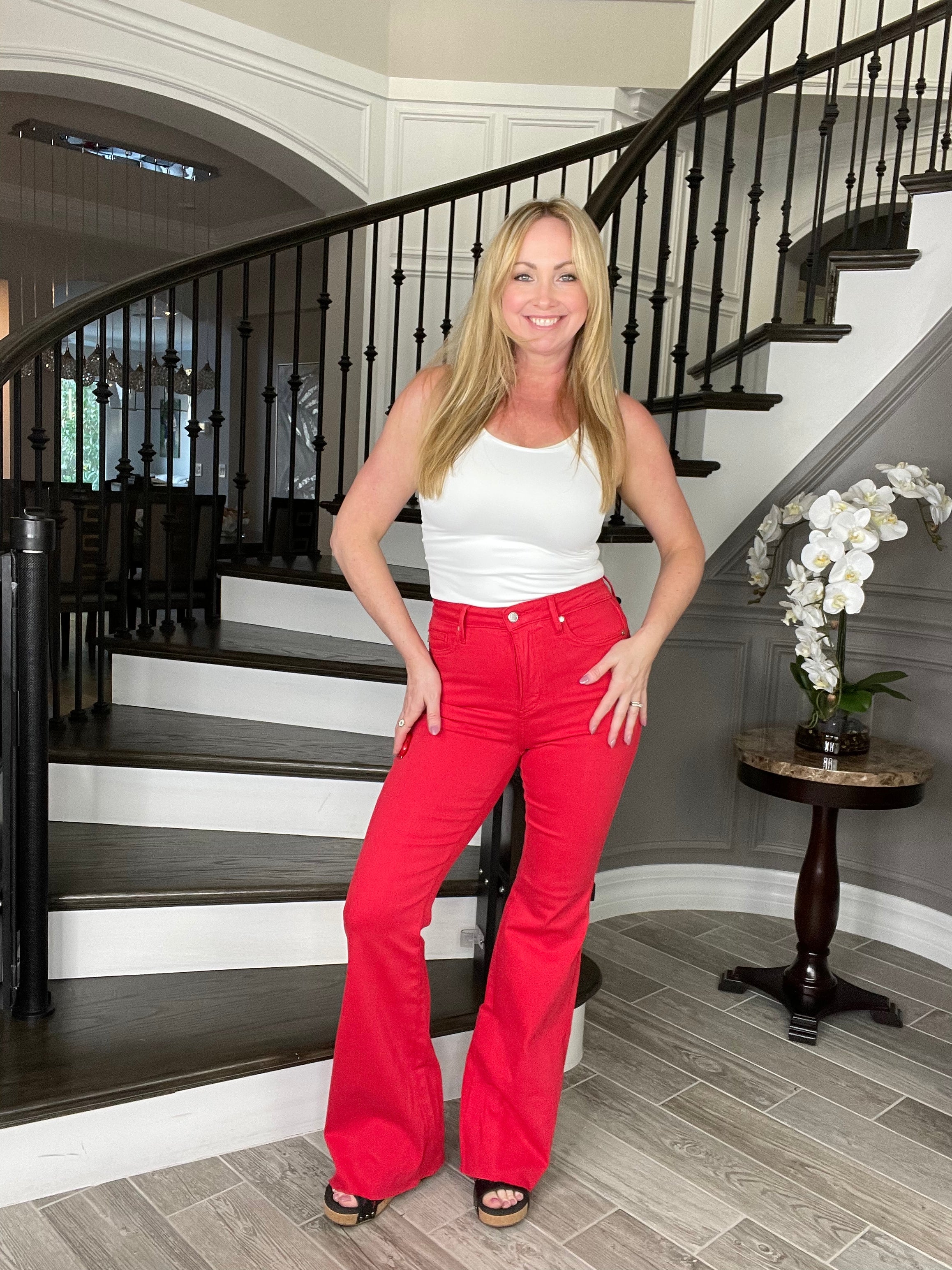 Judy Blue Red Tummy Control Flare Jeans-200 Jeans- Simply Simpson's Boutique is a Women's Online Fashion Boutique Located in Jupiter, Florida