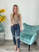 Judy Blue Need A Favor Mid Rise Tummy Control Distressed Skinny Jeans-200 Jeans- Simply Simpson's Boutique is a Women's Online Fashion Boutique Located in Jupiter, Florida