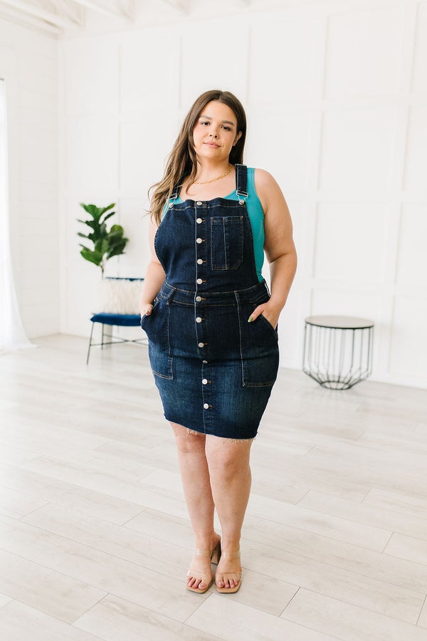 Judy Blue Dark Wash Overall Skirt-190 Skirts/Shorts- Simply Simpson's Boutique is a Women's Online Fashion Boutique Located in Jupiter, Florida