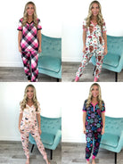 Shirley & Stone Short Sleeve Jogger Pajamas-220 Lounge wear/Pajamas- Simply Simpson's Boutique is a Women's Online Fashion Boutique Located in Jupiter, Florida