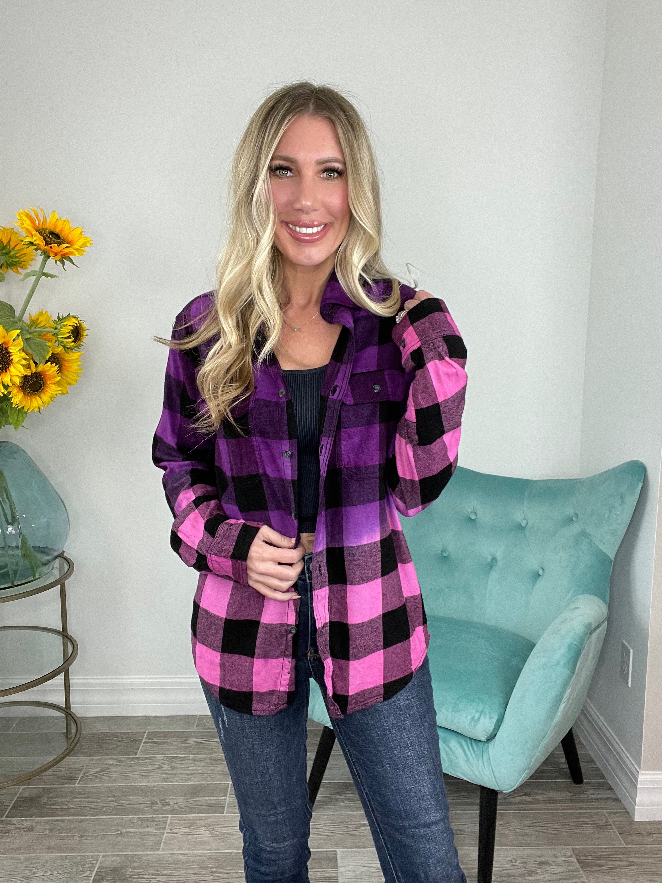 Life of the Party Ombre Flannels-180 Outerwear- Simply Simpson's Boutique is a Women's Online Fashion Boutique Located in Jupiter, Florida