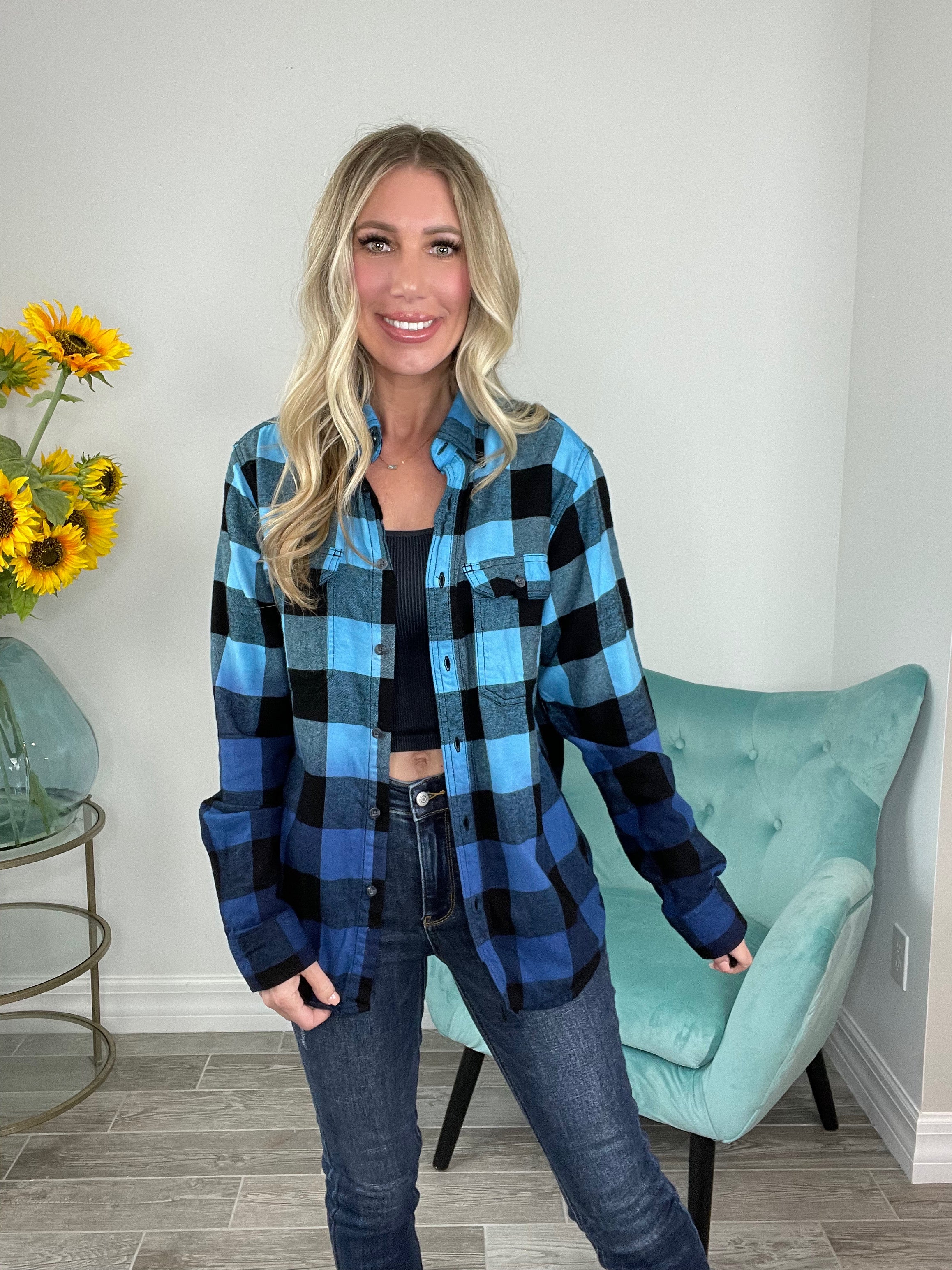 Life of the Party Ombre Flannels-180 Outerwear- Simply Simpson's Boutique is a Women's Online Fashion Boutique Located in Jupiter, Florida