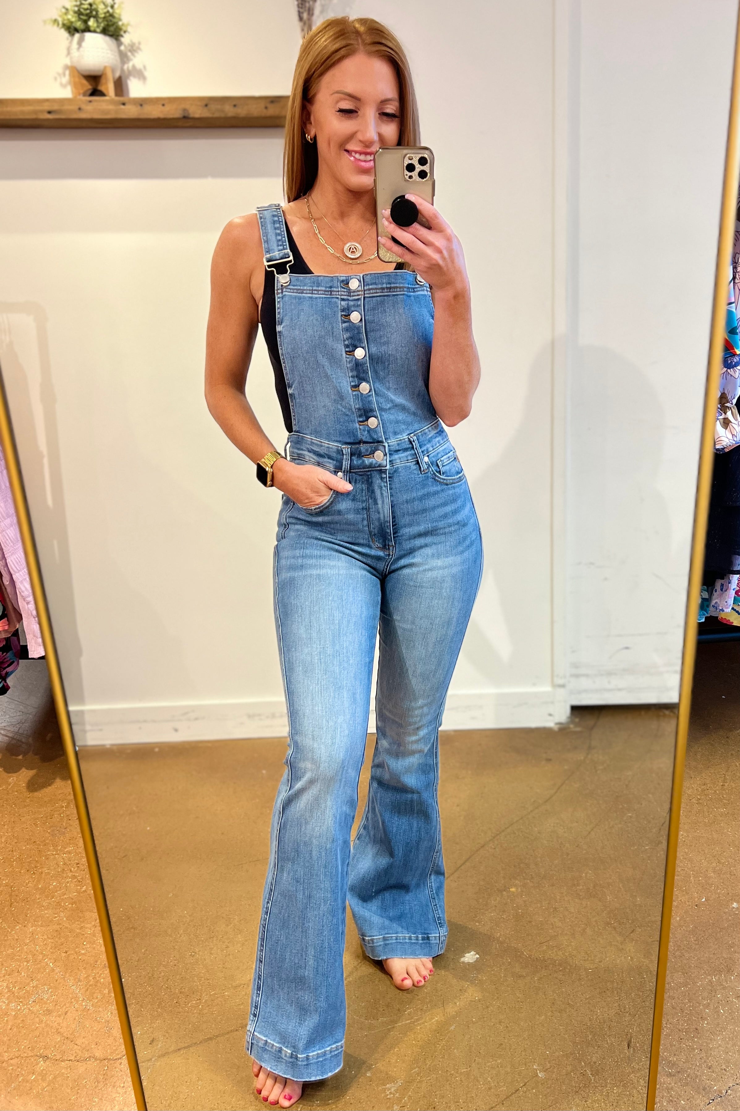 Judy Blue Tummy Control Flare Overalls-200 Jeans- Simply Simpson's Boutique is a Women's Online Fashion Boutique Located in Jupiter, Florida