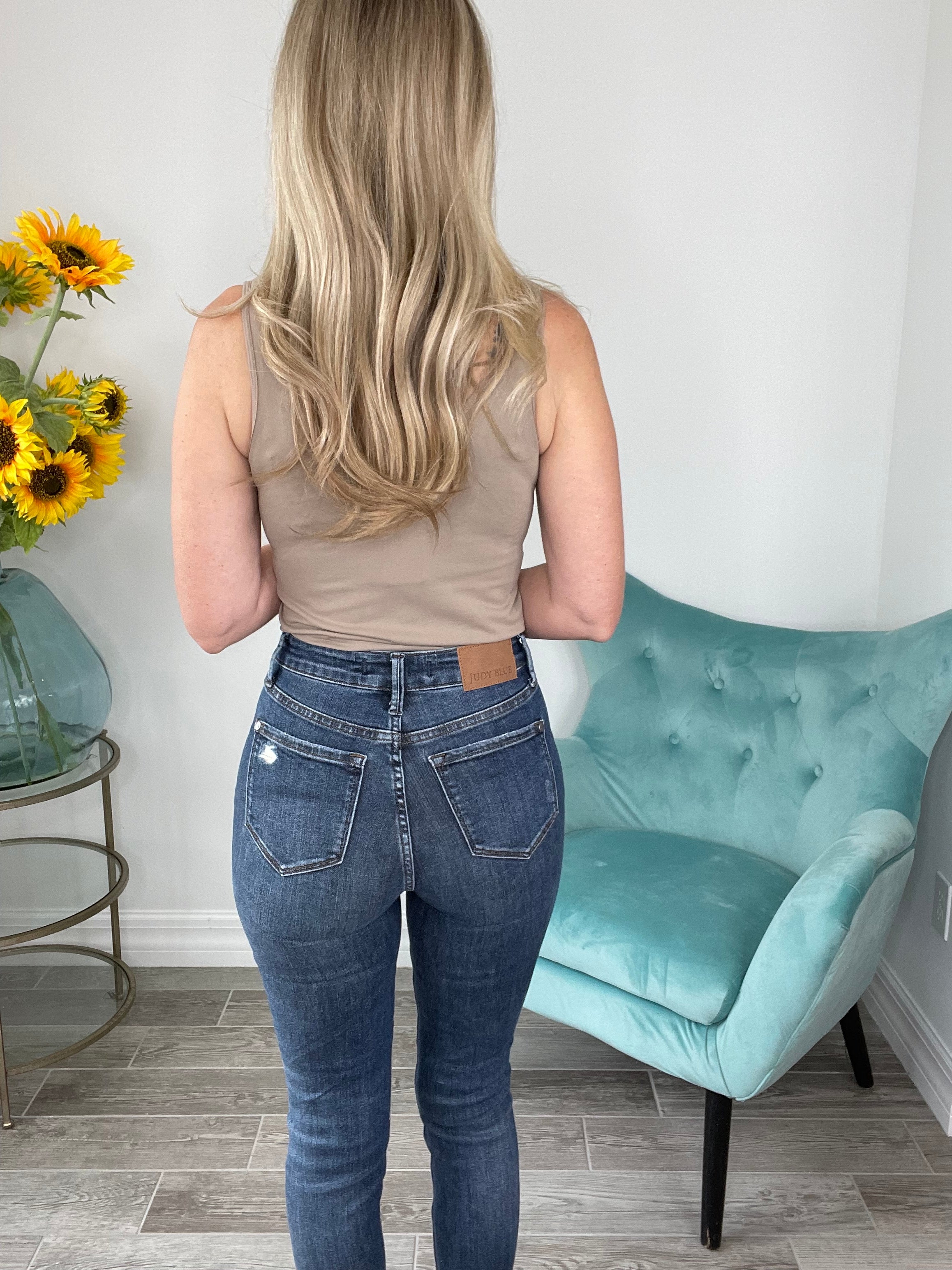 Judy Blue Need A Favor Mid Rise Tummy Control Distressed Skinny Jeans-200 Jeans- Simply Simpson's Boutique is a Women's Online Fashion Boutique Located in Jupiter, Florida