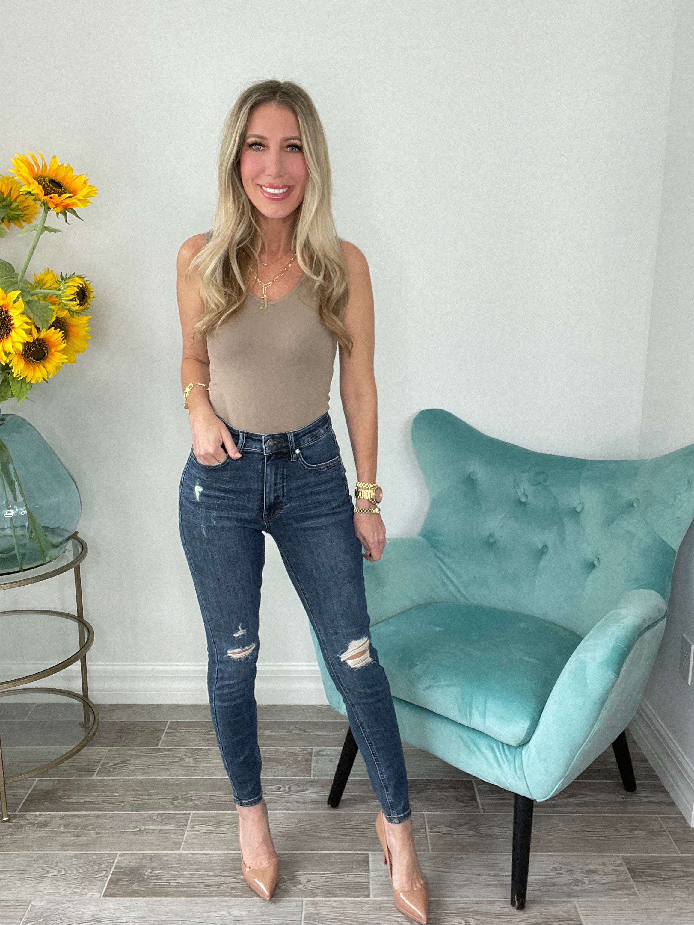 Judy Blue Need A Favor Mid Rise Tummy Control Distressed Skinny Jeans-200 Jeans- Simply Simpson's Boutique is a Women's Online Fashion Boutique Located in Jupiter, Florida