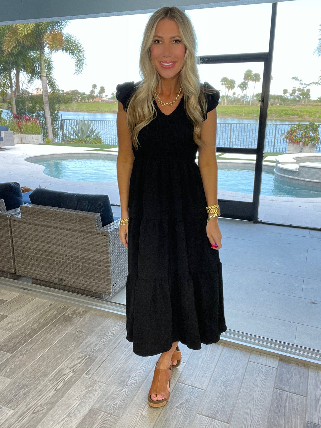 Flutter Sleeve Midi Dress-240 Dresses- Simply Simpson's Boutique is a Women's Online Fashion Boutique Located in Jupiter, Florida