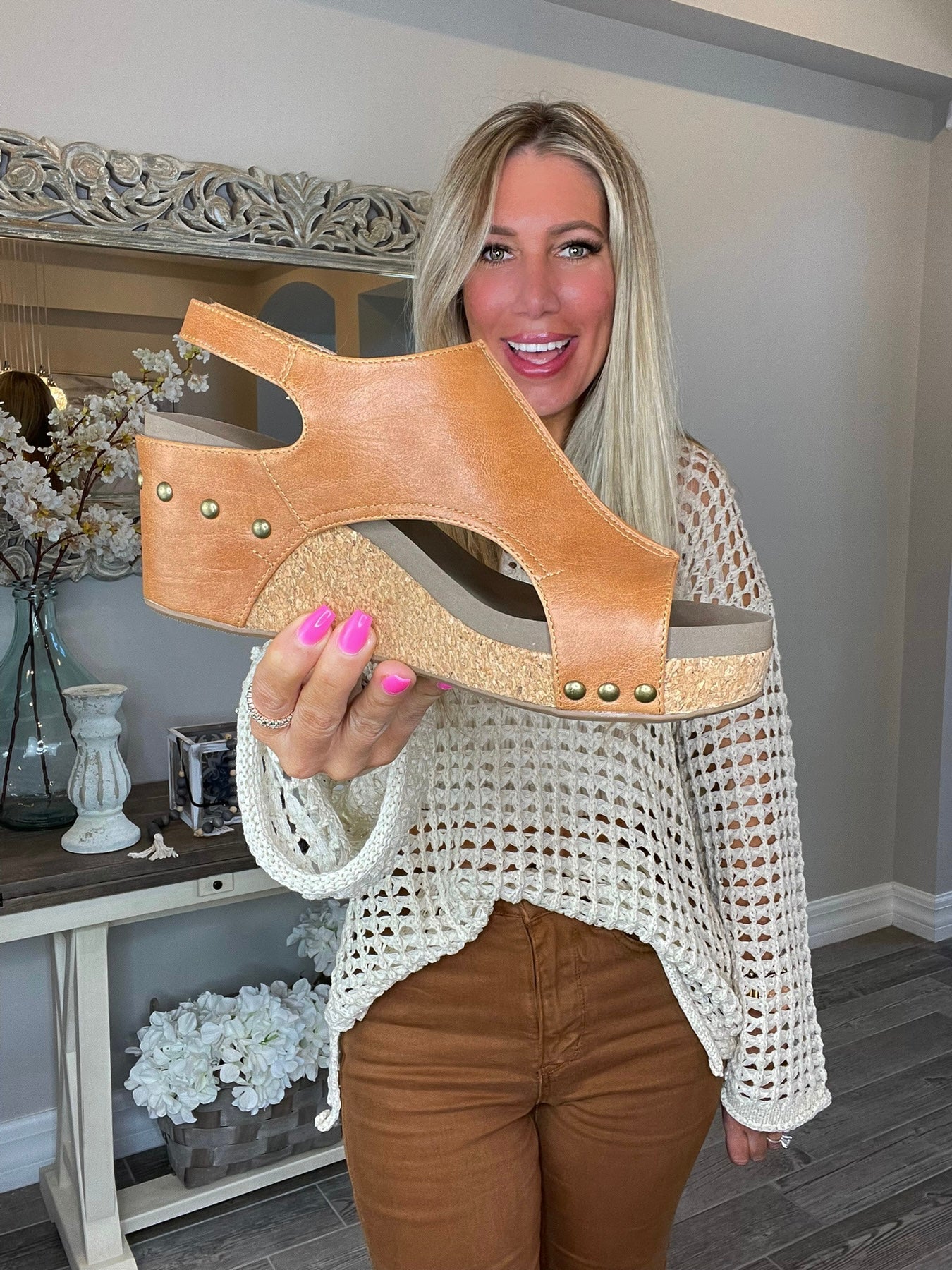 Corkys Smooth Cognac Carley Wedge-260 Shoes- Simply Simpson's Boutique is a Women's Online Fashion Boutique Located in Jupiter, Florida