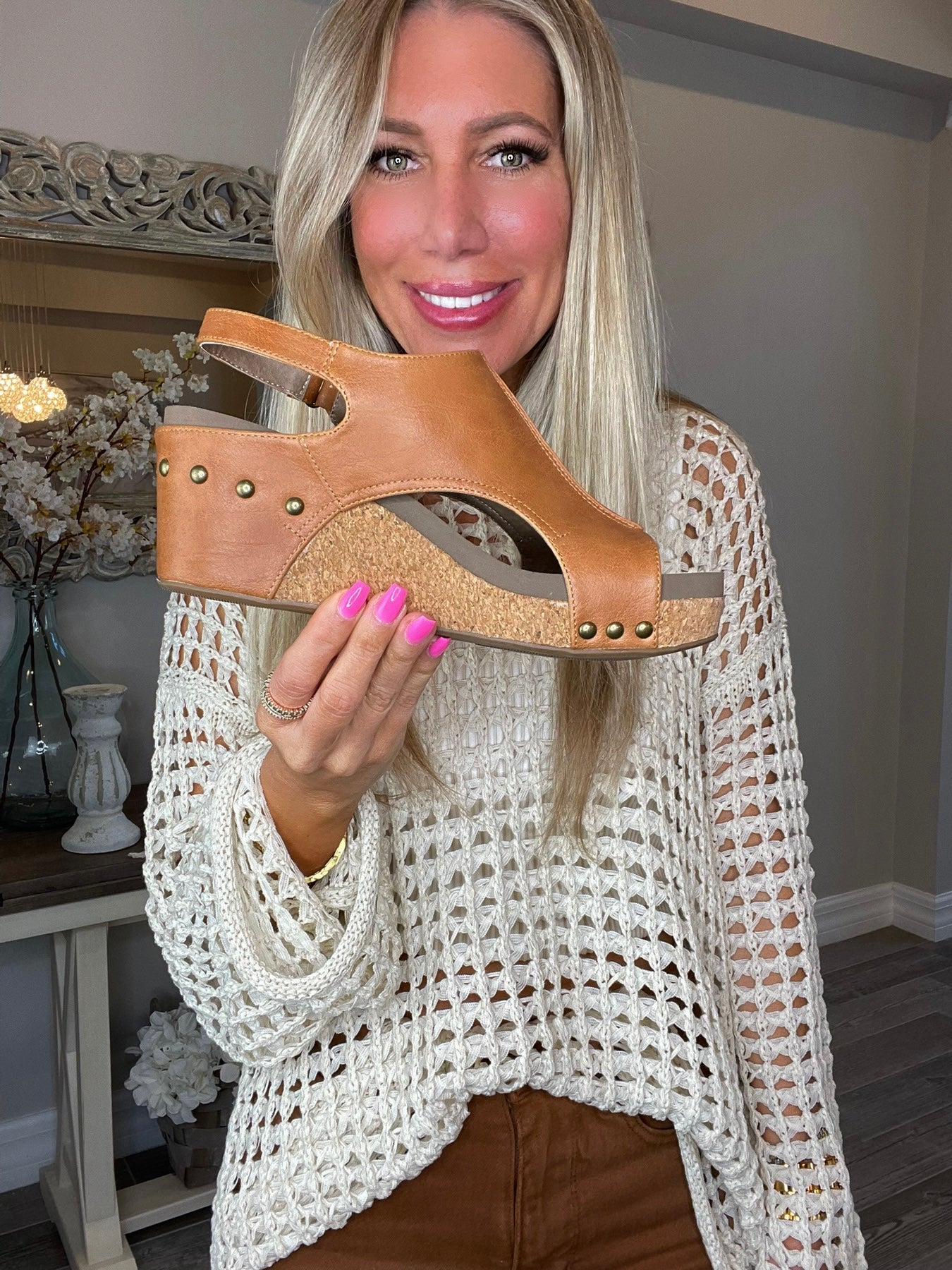 Corkys Smooth Cognac Carley Wedge-260 Shoes- Simply Simpson's Boutique is a Women's Online Fashion Boutique Located in Jupiter, Florida