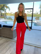 Judy Blue Red Tummy Control Flare Jeans-200 Jeans- Simply Simpson's Boutique is a Women's Online Fashion Boutique Located in Jupiter, Florida