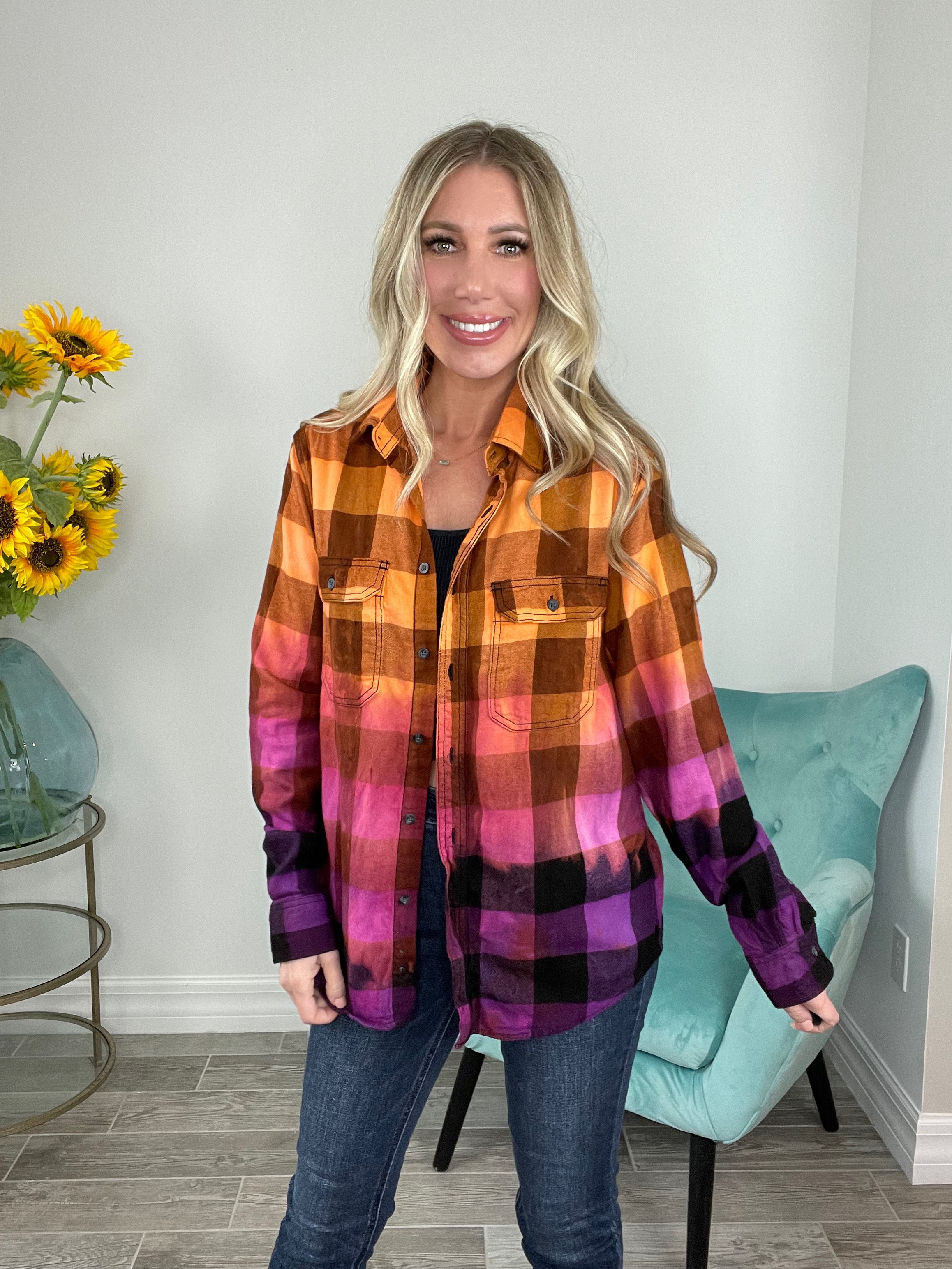 Life of the Party Ombre Flannels-180 Outerwear- Simply Simpson's Boutique is a Women's Online Fashion Boutique Located in Jupiter, Florida