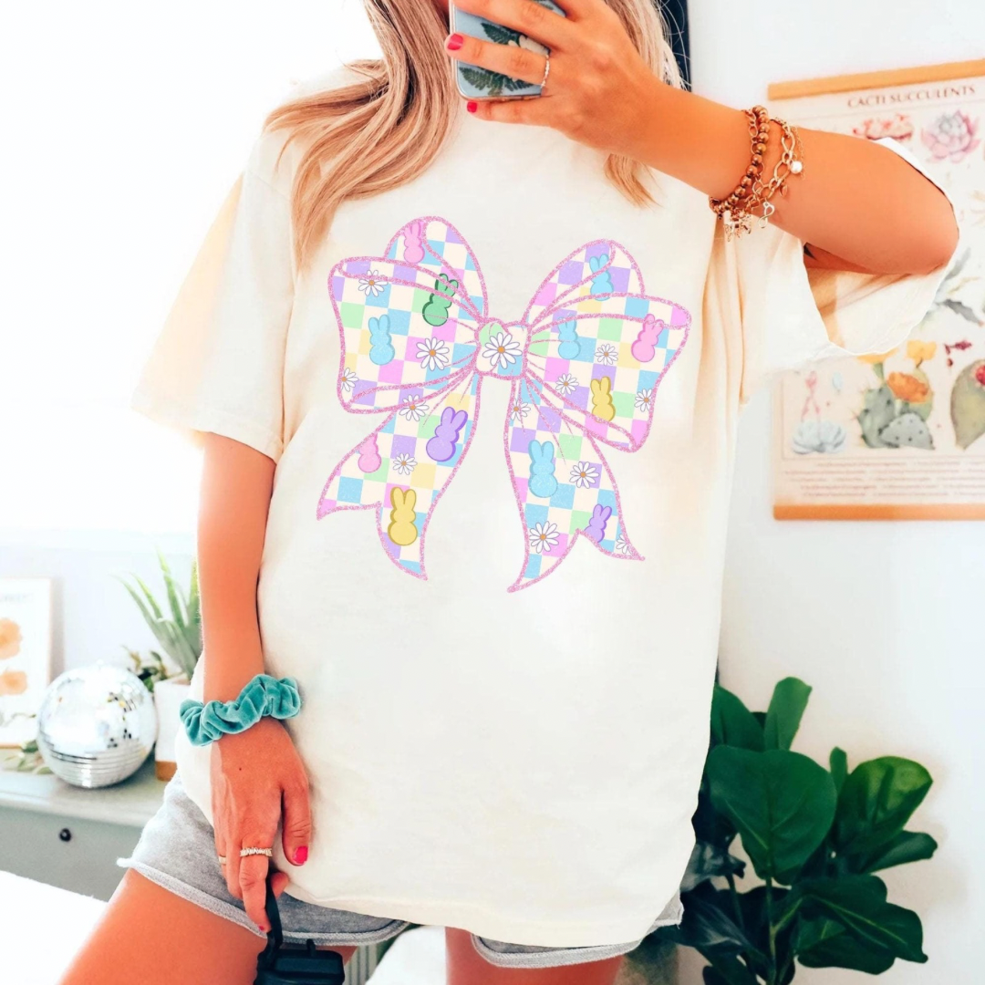 Coquette checkered peeps bow-Graphic Tee- Simply Simpson's Boutique is a Women's Online Fashion Boutique Located in Jupiter, Florida