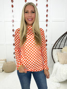 Orange/White Checkered Mesh Top-130 Cami's/Bralettes/Bodysuits- Simply Simpson's Boutique is a Women's Online Fashion Boutique Located in Jupiter, Florida