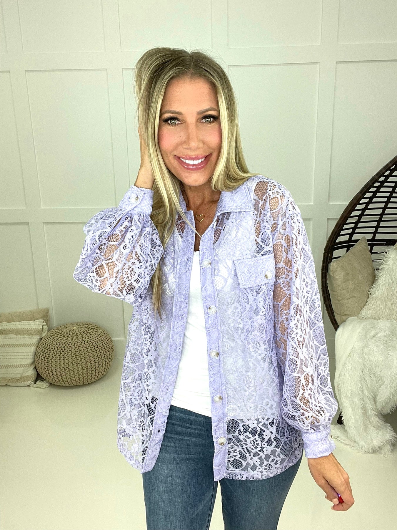 Lilly Lace Button Down Top-100 Short Sleeves- Simply Simpson's Boutique is a Women's Online Fashion Boutique Located in Jupiter, Florida