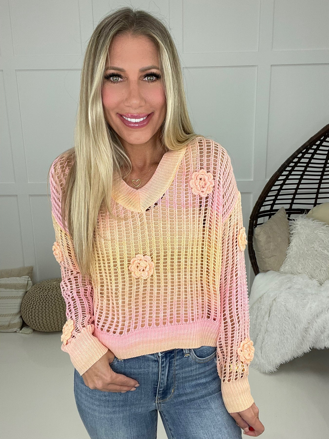 Spiced Peach Open Knit Top-150 Sweaters- Simply Simpson's Boutique is a Women's Online Fashion Boutique Located in Jupiter, Florida