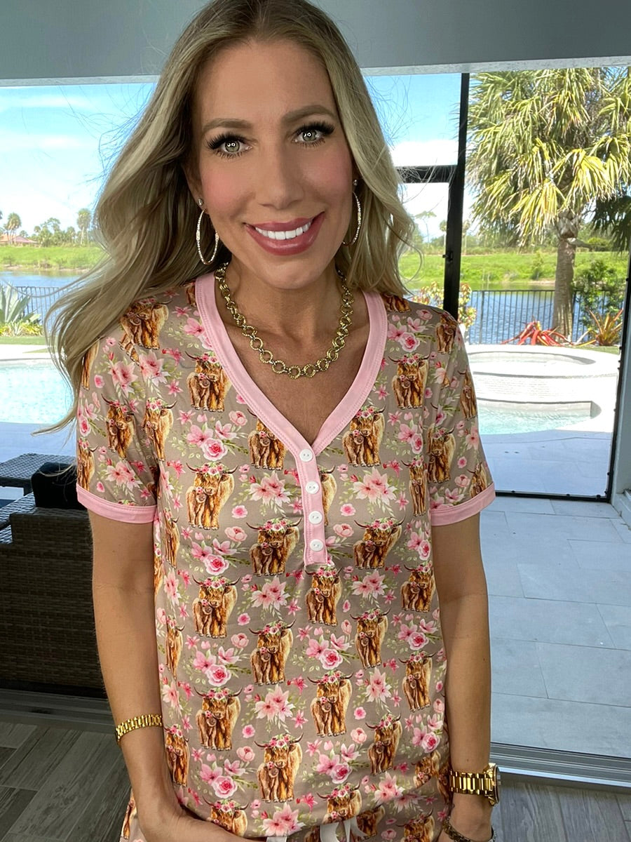 Preorder Shirley & Stone Short Sleeve Capri Pajamas(ETA March)-220 Lounge wear/Pajamas- Simply Simpson's Boutique is a Women's Online Fashion Boutique Located in Jupiter, Florida