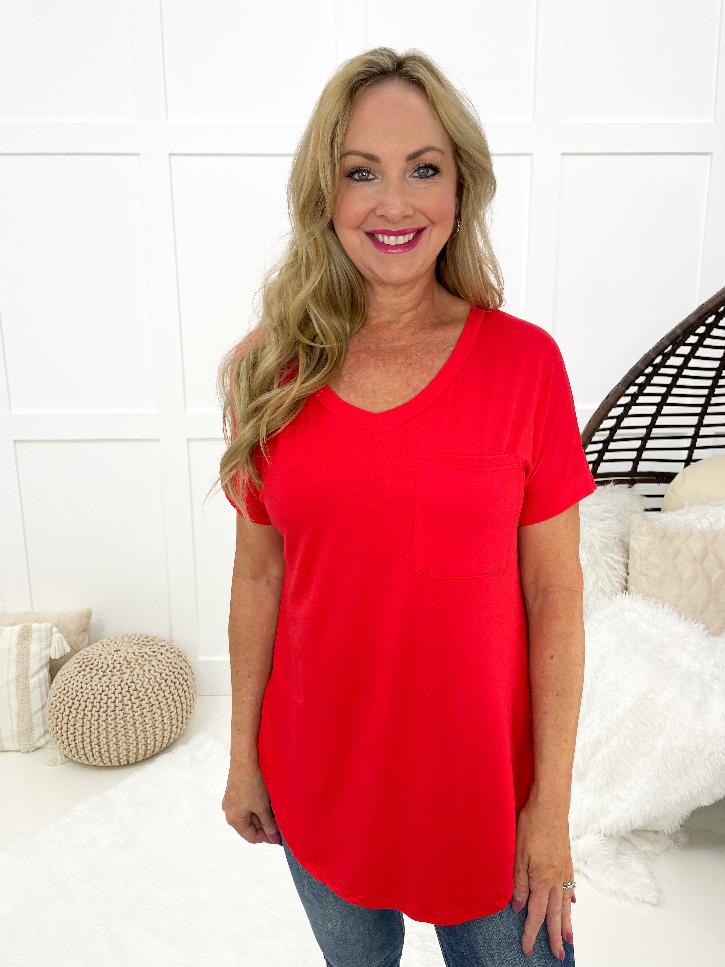 JadyK V Neck Pocket Boyfriend Tees-100 Short Sleeves- Simply Simpson's Boutique is a Women's Online Fashion Boutique Located in Jupiter, Florida