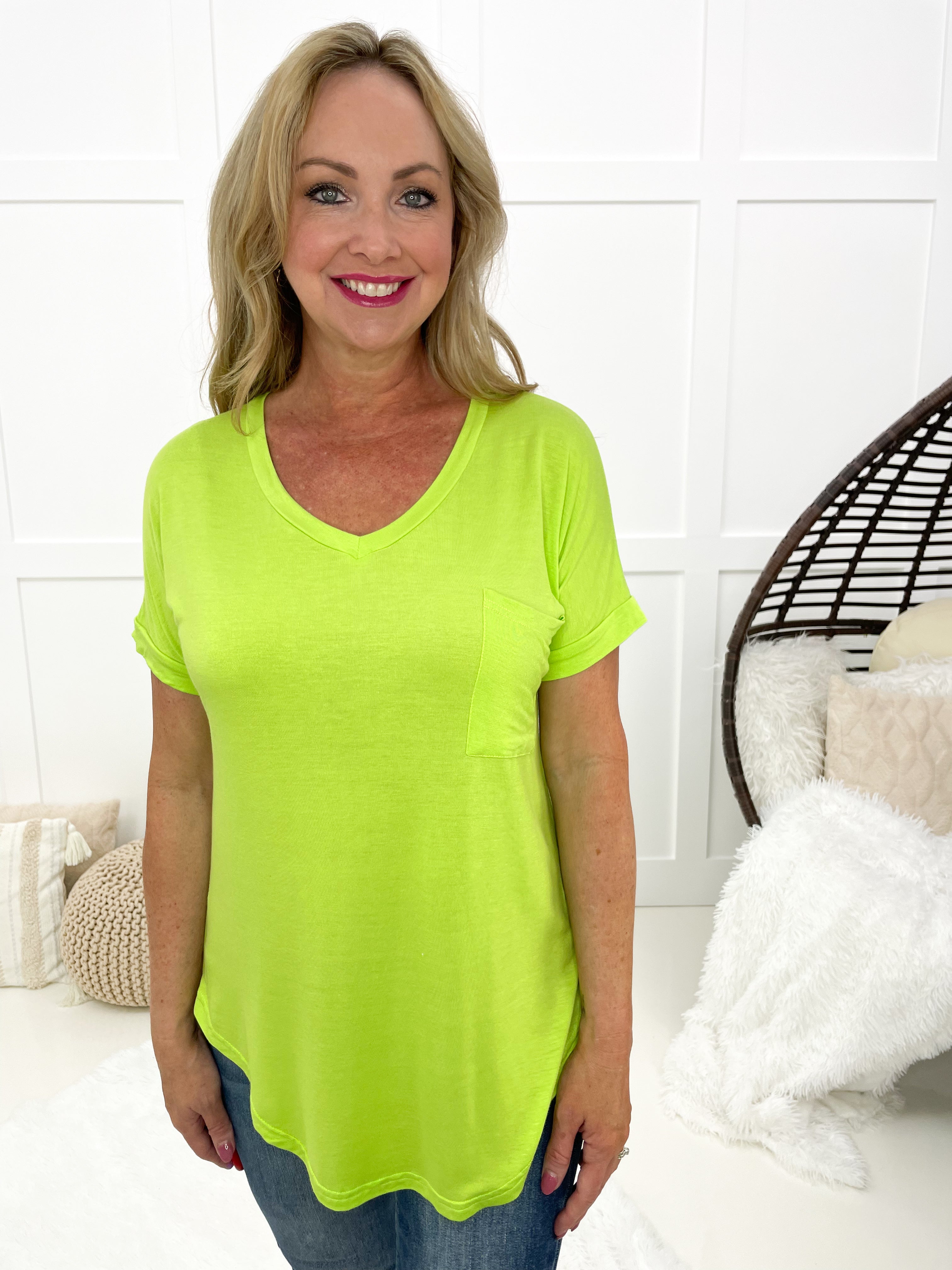 JadyK V Neck Pocket Boyfriend Tees-100 Short Sleeves- Simply Simpson's Boutique is a Women's Online Fashion Boutique Located in Jupiter, Florida