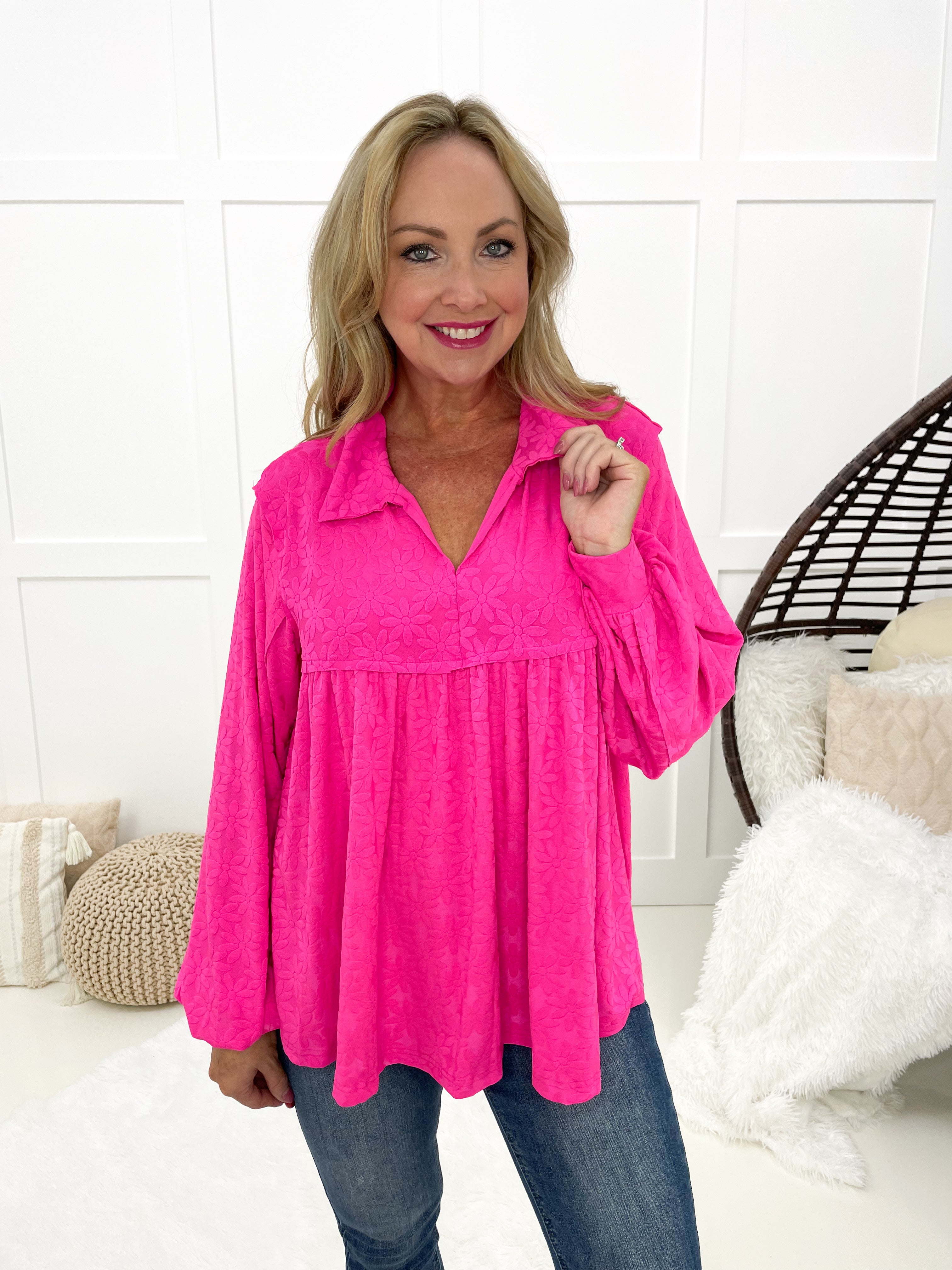 Pink Passion Babydoll Daisy Top-110 Long Sleeves- Simply Simpson's Boutique is a Women's Online Fashion Boutique Located in Jupiter, Florida