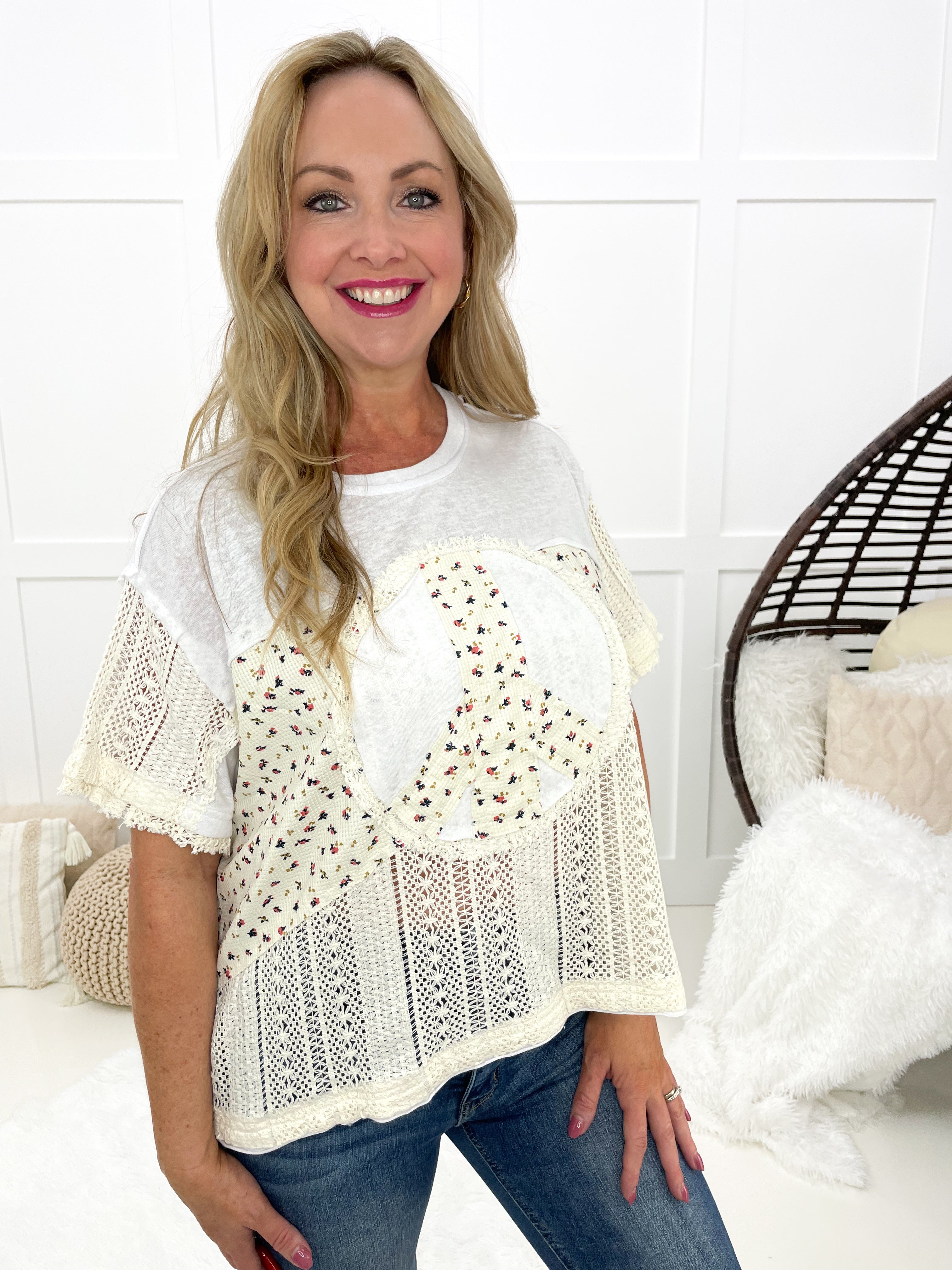 POL Peace Be With You Top-100 Short Sleeves- Simply Simpson's Boutique is a Women's Online Fashion Boutique Located in Jupiter, Florida