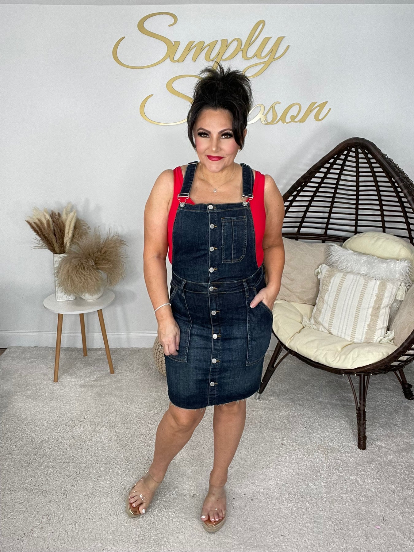 Judy Blue Dark Wash Overall Skirt-190 Skirts/Shorts- Simply Simpson's Boutique is a Women's Online Fashion Boutique Located in Jupiter, Florida