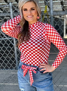 Red/White Checkered Mesh Top-130 Cami's/Bralettes/Bodysuits- Simply Simpson's Boutique is a Women's Online Fashion Boutique Located in Jupiter, Florida