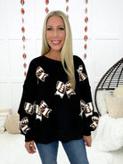 Black Football Bows Gameday Sweatshirt-160 Sweatshirts- Simply Simpson's Boutique is a Women's Online Fashion Boutique Located in Jupiter, Florida