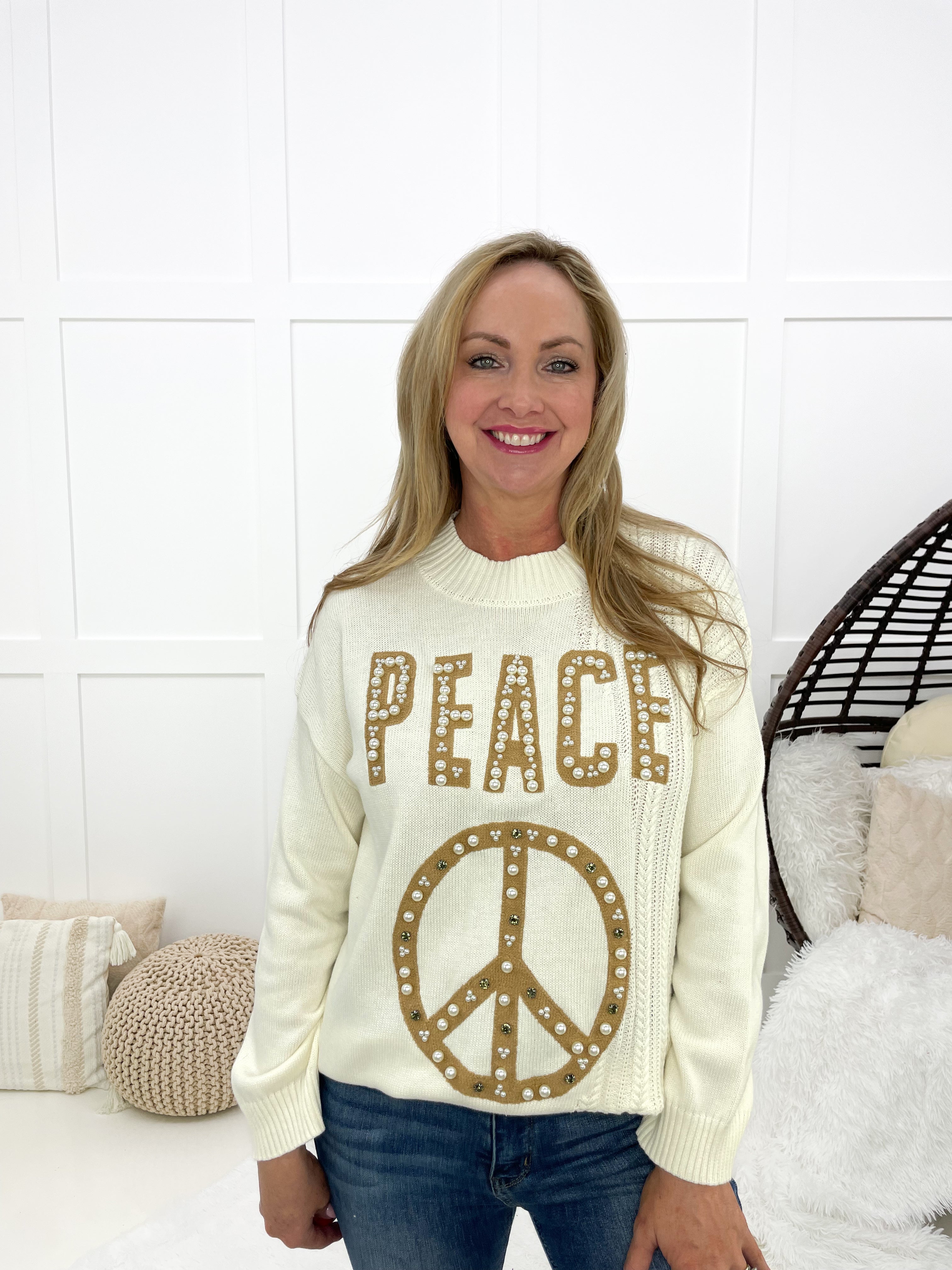 POL Peace and Pearls Sweater-150 Sweaters- Simply Simpson's Boutique is a Women's Online Fashion Boutique Located in Jupiter, Florida