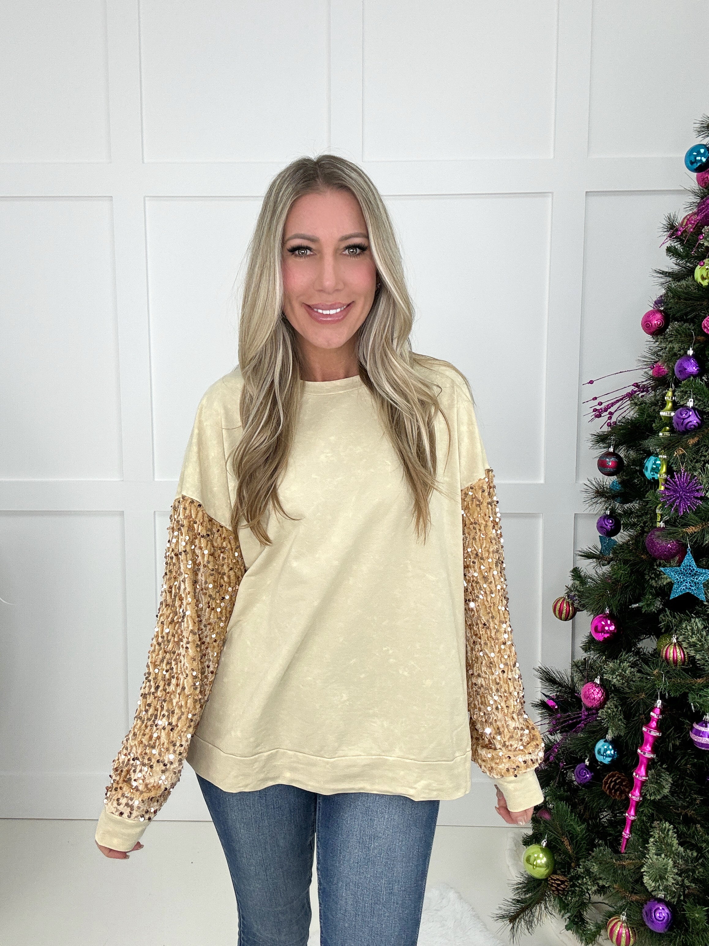 Golden Shimmer long Sleeve Top-110 Long Sleeves- Simply Simpson's Boutique is a Women's Online Fashion Boutique Located in Jupiter, Florida