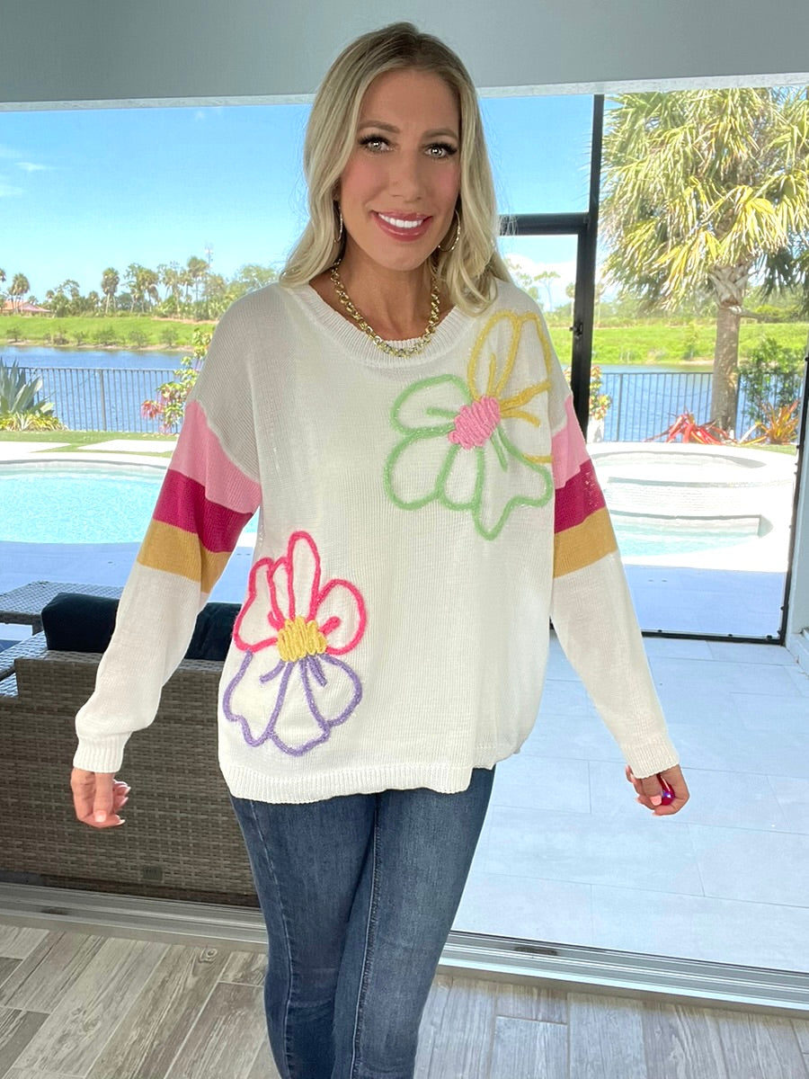 Pick Me Flowers & Stripes Sweater-150 Sweaters- Simply Simpson's Boutique is a Women's Online Fashion Boutique Located in Jupiter, Florida