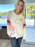 Pick Me Flowers & Stripes Sweater-150 Sweaters- Simply Simpson's Boutique is a Women's Online Fashion Boutique Located in Jupiter, Florida