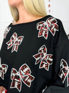 Black Sequin Football Bows Long Sleeve Top-160 Sweatshirts- Simply Simpson's Boutique is a Women's Online Fashion Boutique Located in Jupiter, Florida