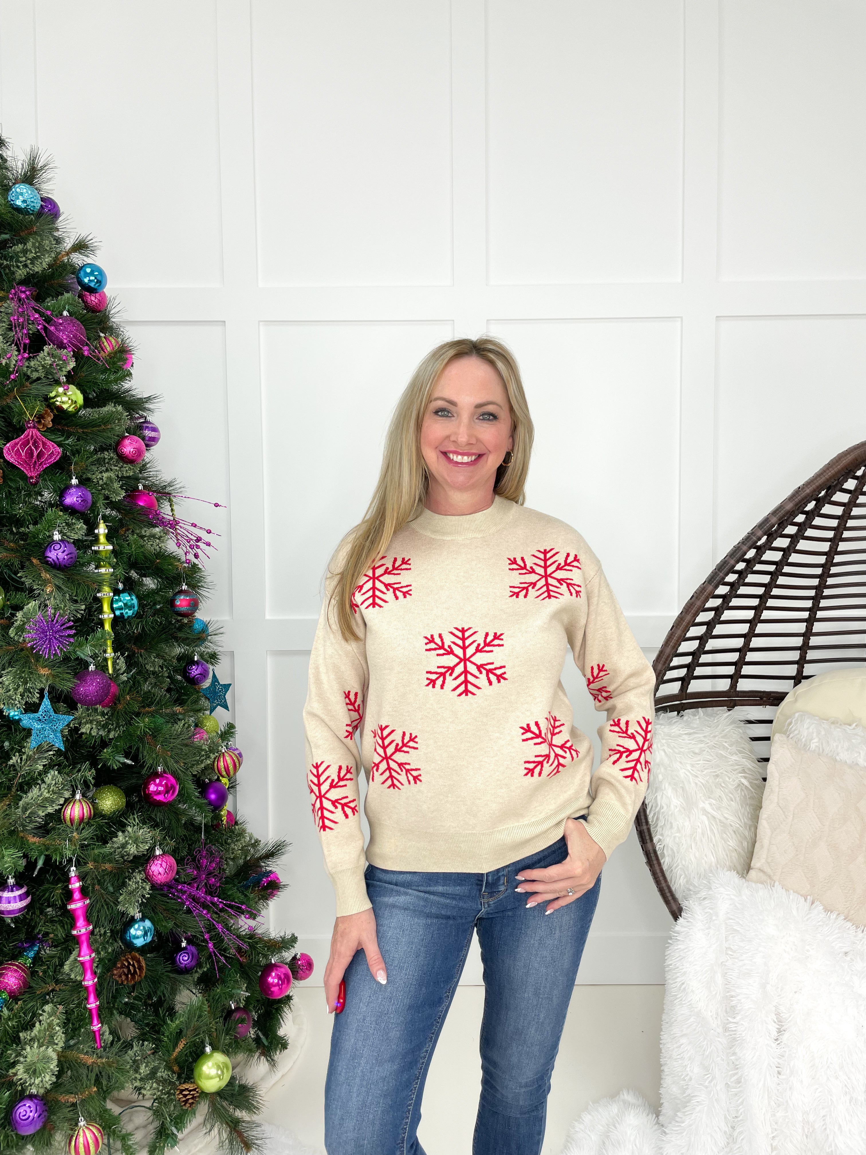 Red Snowflake Sweater-150 Sweaters- Simply Simpson's Boutique is a Women's Online Fashion Boutique Located in Jupiter, Florida