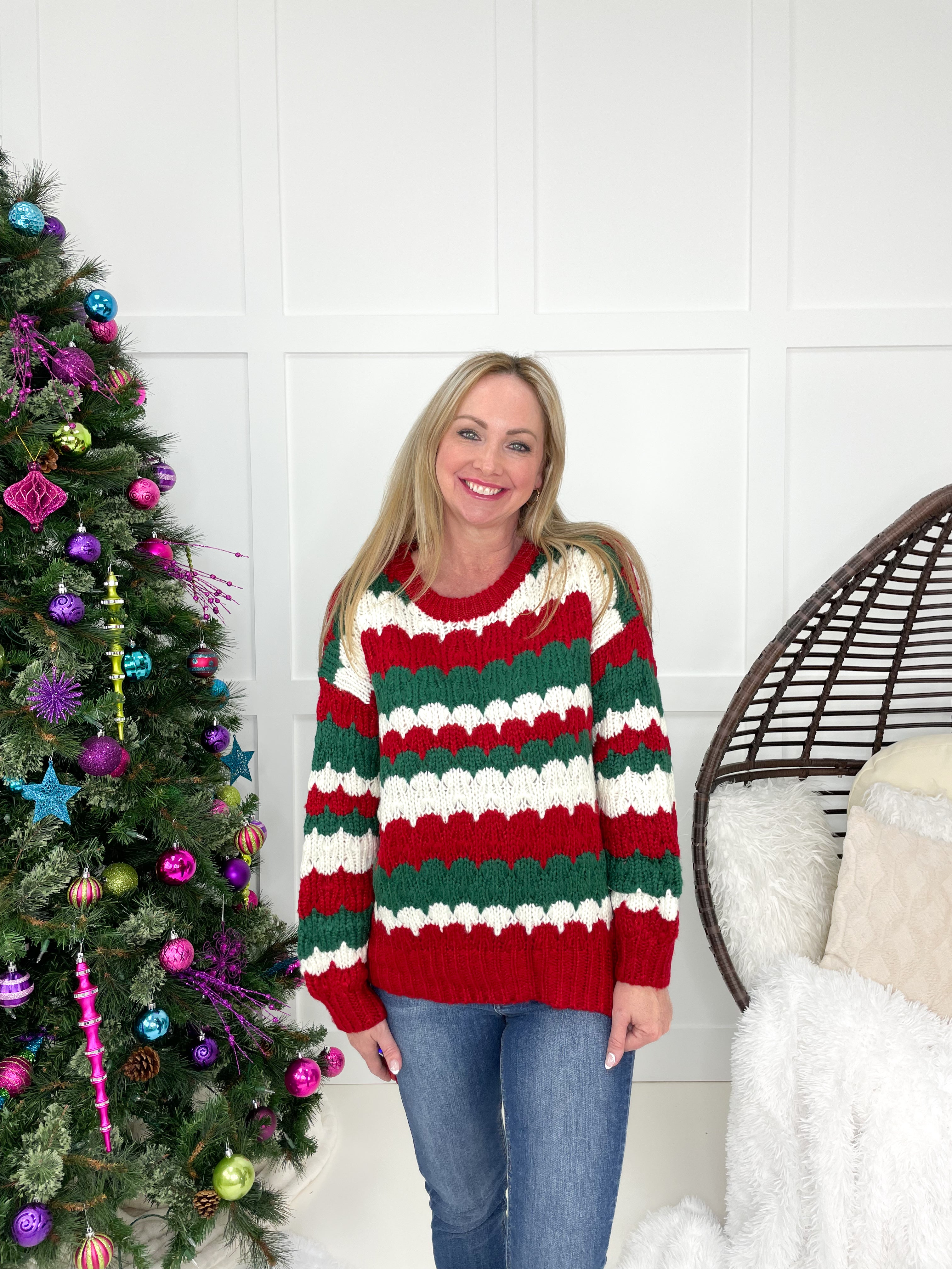 Christmas Cheer Striped Sweater-150 Sweaters- Simply Simpson's Boutique is a Women's Online Fashion Boutique Located in Jupiter, Florida