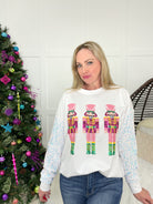 Nutcrackers with White Sequin Sleeve Sweatshirt-160 Sweatshirts- Simply Simpson's Boutique is a Women's Online Fashion Boutique Located in Jupiter, Florida