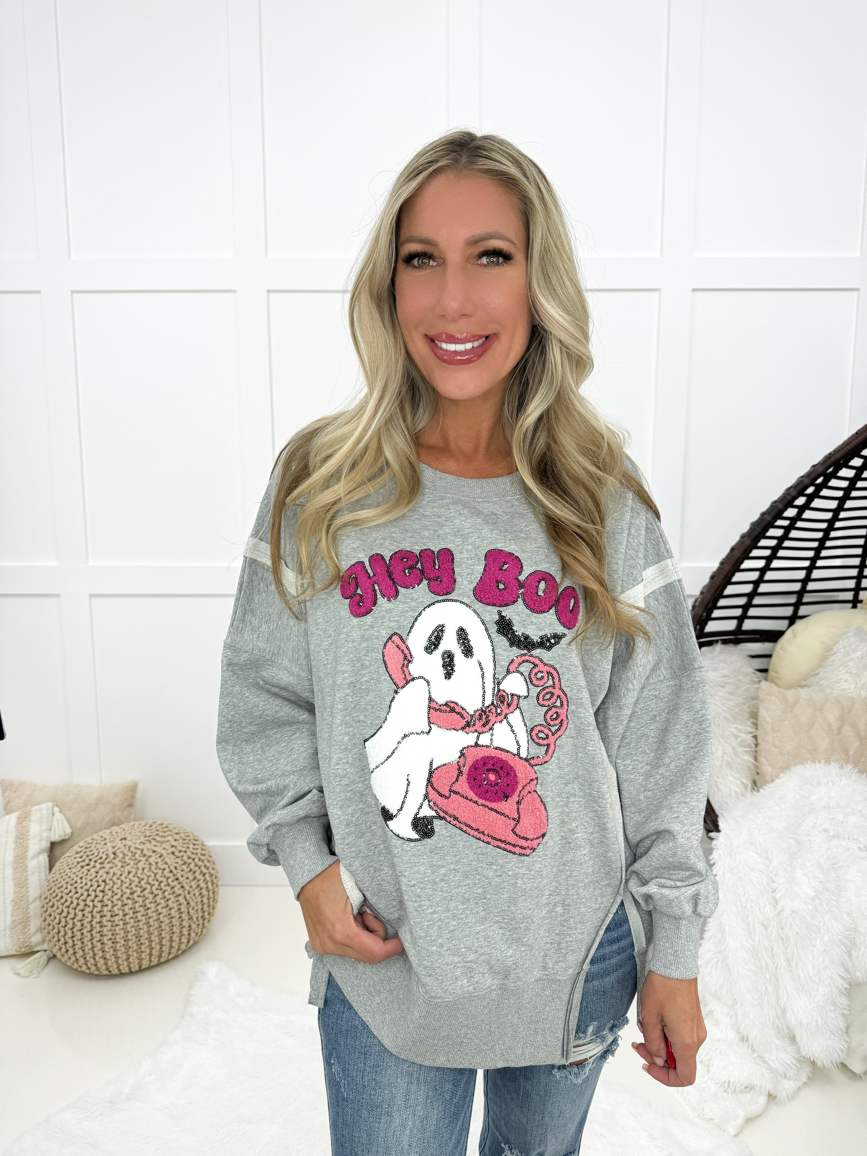 Hey Boo Sweathsirt-160 Sweatshirts- Simply Simpson's Boutique is a Women's Online Fashion Boutique Located in Jupiter, Florida