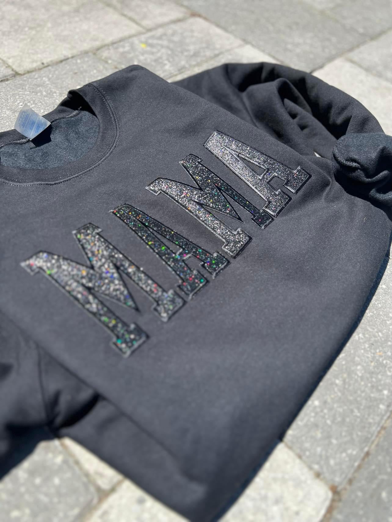 MAMA (BLACK GLITTER PATCH) BLACK Sweatshirt-Graphic Tee- Simply Simpson's Boutique is a Women's Online Fashion Boutique Located in Jupiter, Florida