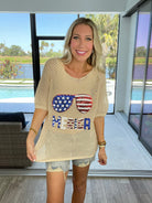 Sequin Merica Sunglasses Knit Top-100 Short Sleeves- Simply Simpson's Boutique is a Women's Online Fashion Boutique Located in Jupiter, Florida