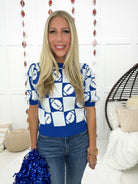 Blue/White Checkered Football Gameday Tee-100 Short Sleeves- Simply Simpson's Boutique is a Women's Online Fashion Boutique Located in Jupiter, Florida