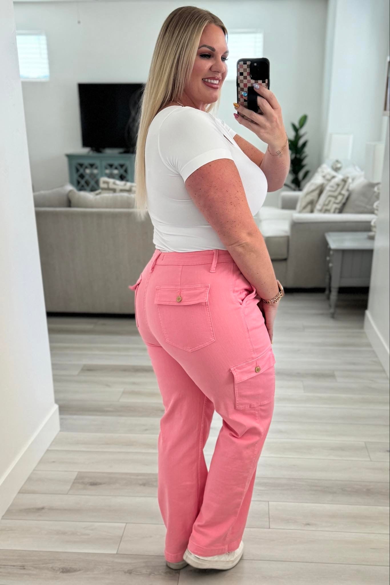 Judy Blue Pretty in Pink Cargo Jeans-200 Jeans- Simply Simpson's Boutique is a Women's Online Fashion Boutique Located in Jupiter, Florida