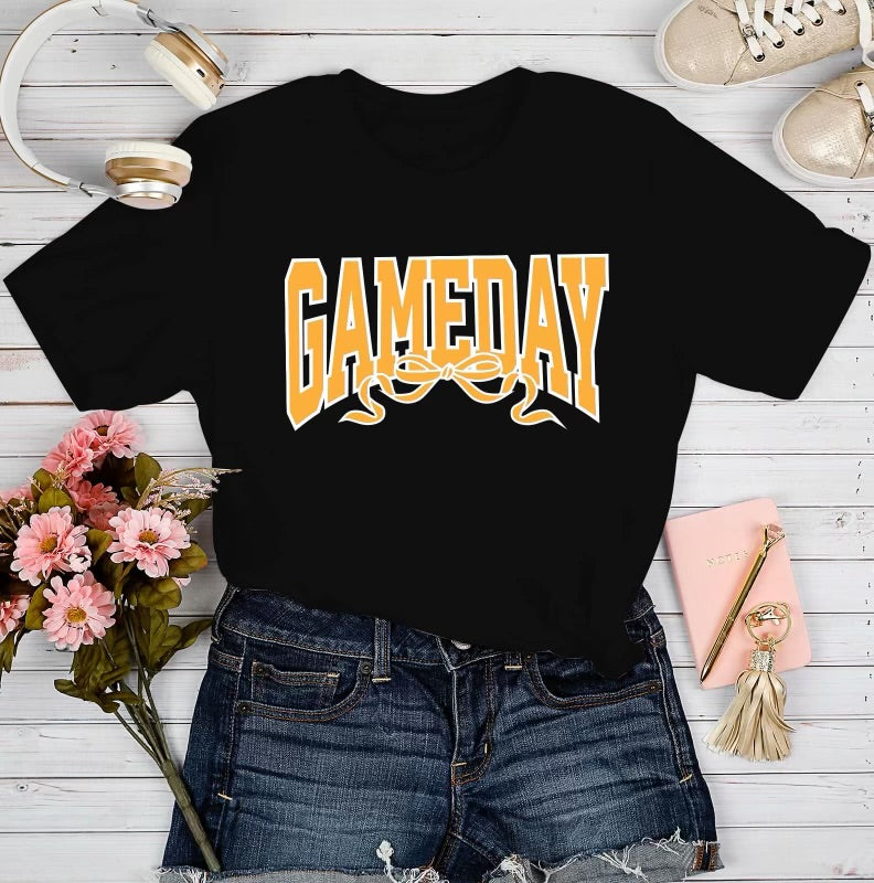 Black/Yellow Gameday Bow Graphic Tee-140 Graphic Tees- Simply Simpson's Boutique is a Women's Online Fashion Boutique Located in Jupiter, Florida