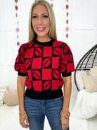 Red/Black Checkered Football Gameday Tee-100 Short Sleeves- Simply Simpson's Boutique is a Women's Online Fashion Boutique Located in Jupiter, Florida