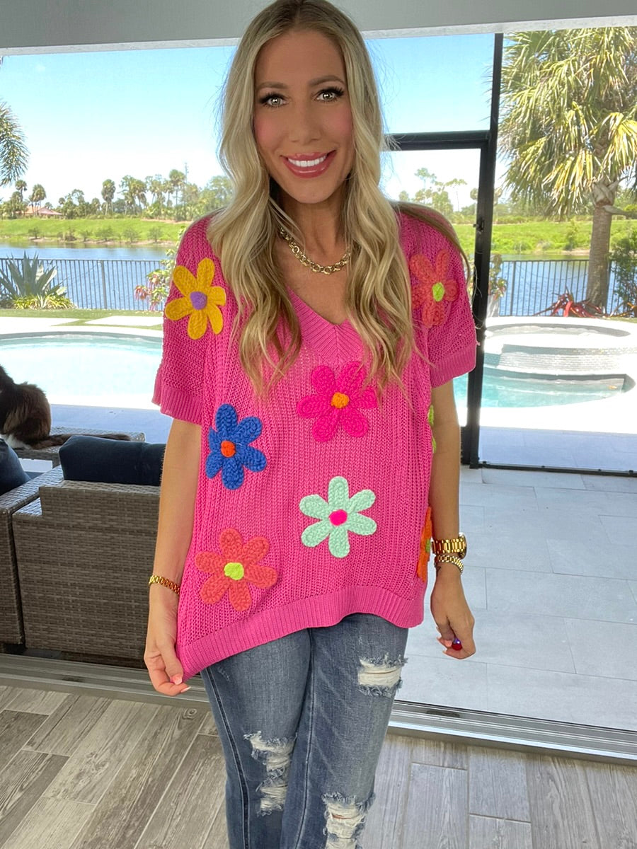 Fresh as a Daisy Knit Top-100 Short Sleeves- Simply Simpson's Boutique is a Women's Online Fashion Boutique Located in Jupiter, Florida