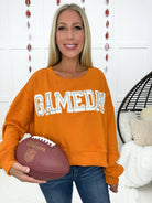 Burnt Orange Rhinestone Gameday Sweatshirt-160 Sweatshirts- Simply Simpson's Boutique is a Women's Online Fashion Boutique Located in Jupiter, Florida