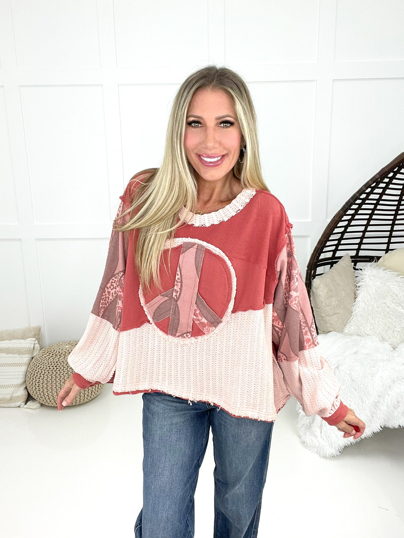 Pol Give Me Peace Long Sleeve Top-110 Long Sleeves- Simply Simpson's Boutique is a Women's Online Fashion Boutique Located in Jupiter, Florida