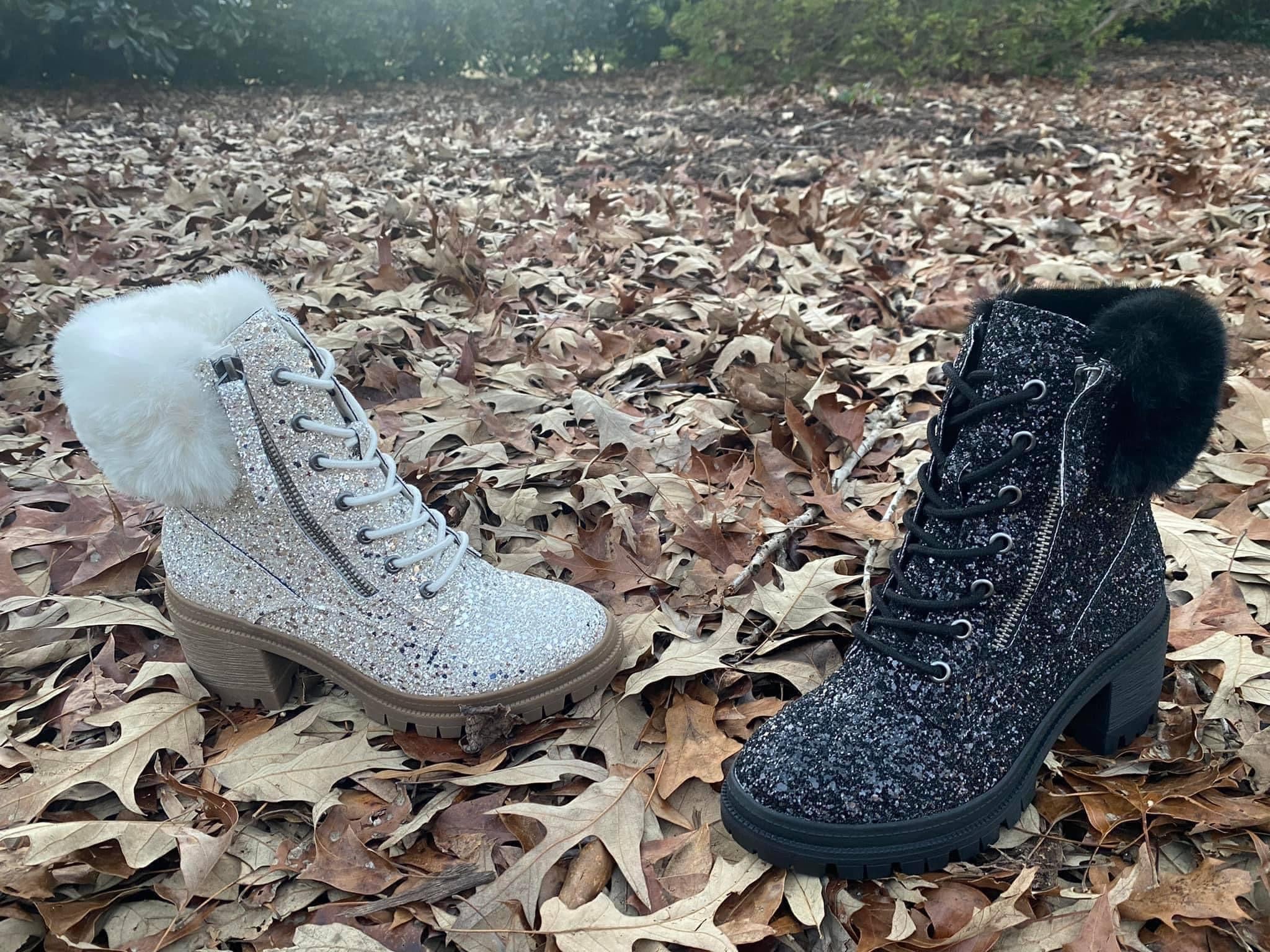 Very G Glitter Boots with the Fur- Simply Simpson's Boutique is a Women's Online Fashion Boutique Located in Jupiter, Florida