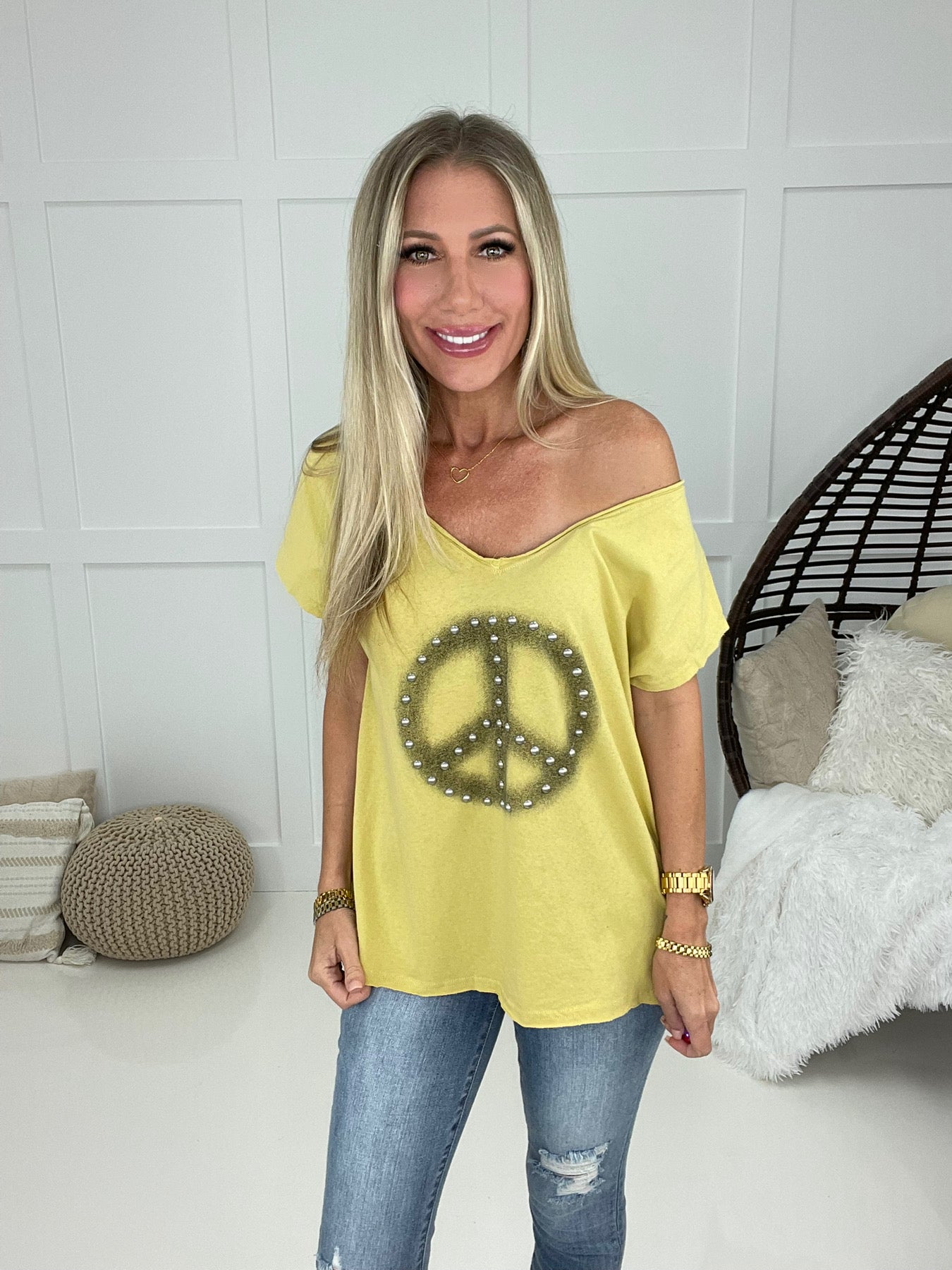 POL Go Your Own Way Peace Shirt-100 Short Sleeves- Simply Simpson's Boutique is a Women's Online Fashion Boutique Located in Jupiter, Florida