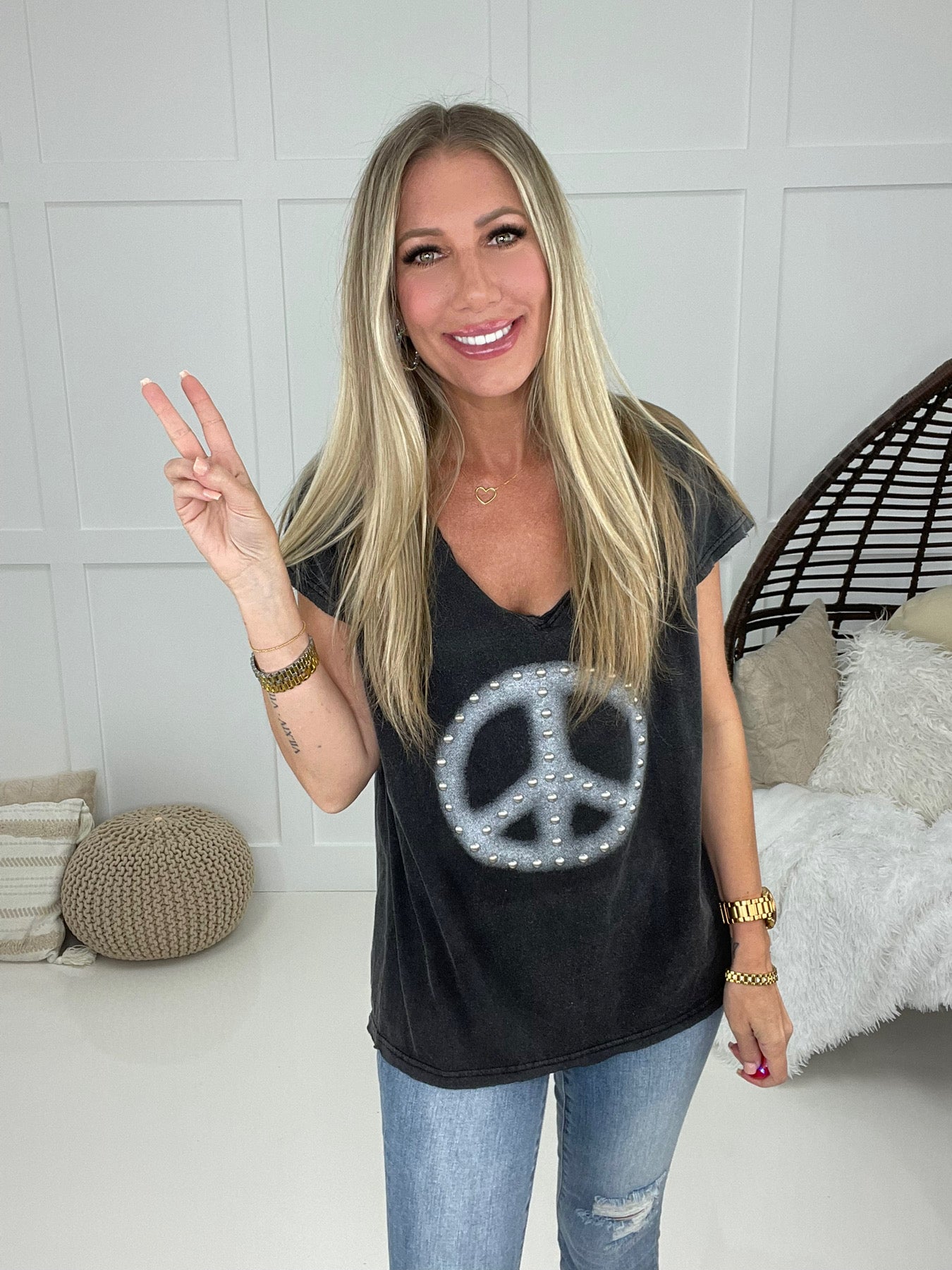 POL Go Your Own Way Peace Shirt-100 Short Sleeves- Simply Simpson's Boutique is a Women's Online Fashion Boutique Located in Jupiter, Florida