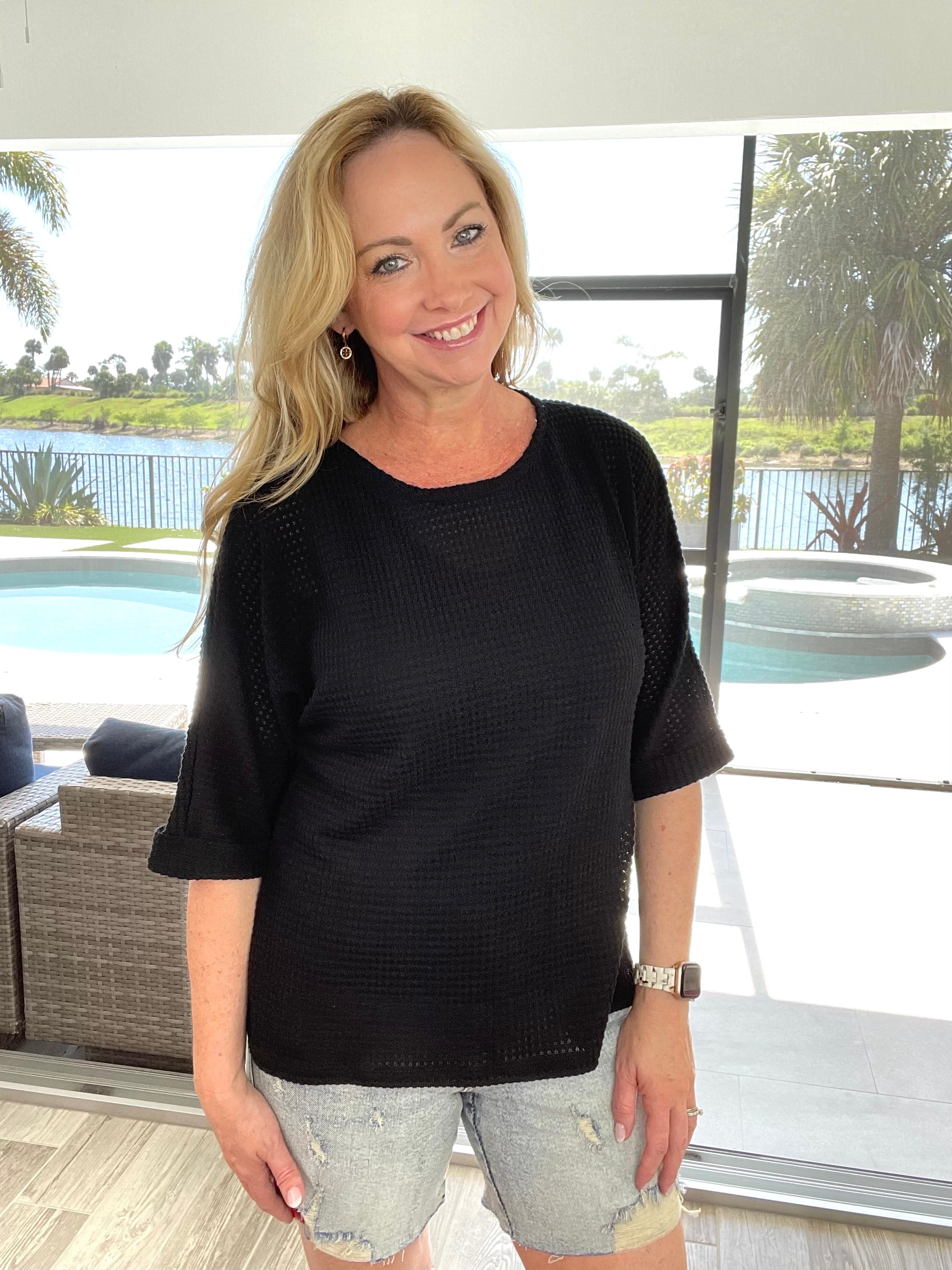 Key Largo Waffle Knit Top-110 Long Sleeves- Simply Simpson's Boutique is a Women's Online Fashion Boutique Located in Jupiter, Florida