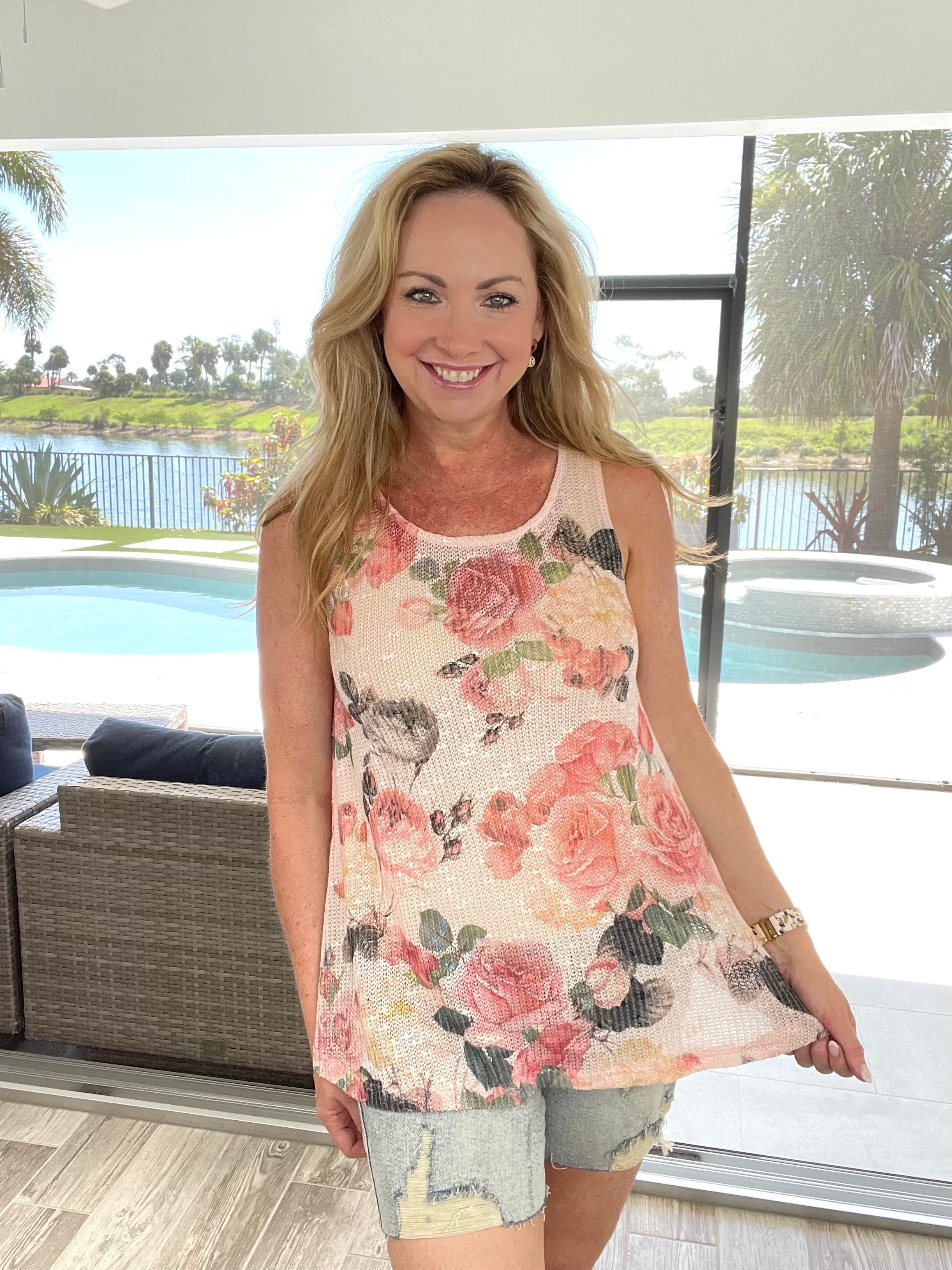 Flower Fancy Knit Tank-120 Sleeveless- Simply Simpson's Boutique is a Women's Online Fashion Boutique Located in Jupiter, Florida